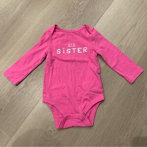 Pre-Owned 12m Cat & Jack Lil Sister Pink Bodysuit Little Sister Baby Sister